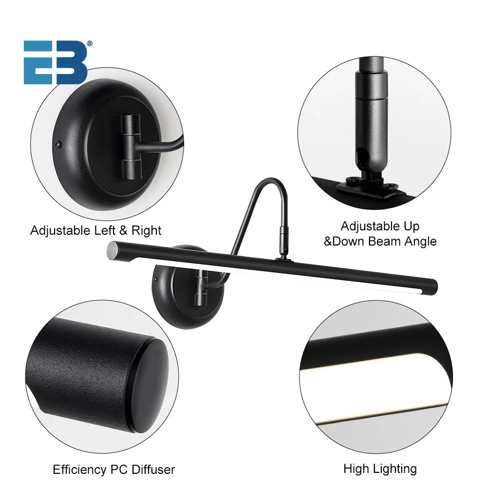 Ebuybest Led Wall Lamp Modern Black Bathroom Mirror Light AC85-265V 18W 20W Interior Wall Light 55cm 80cm 100cm Picture Lights