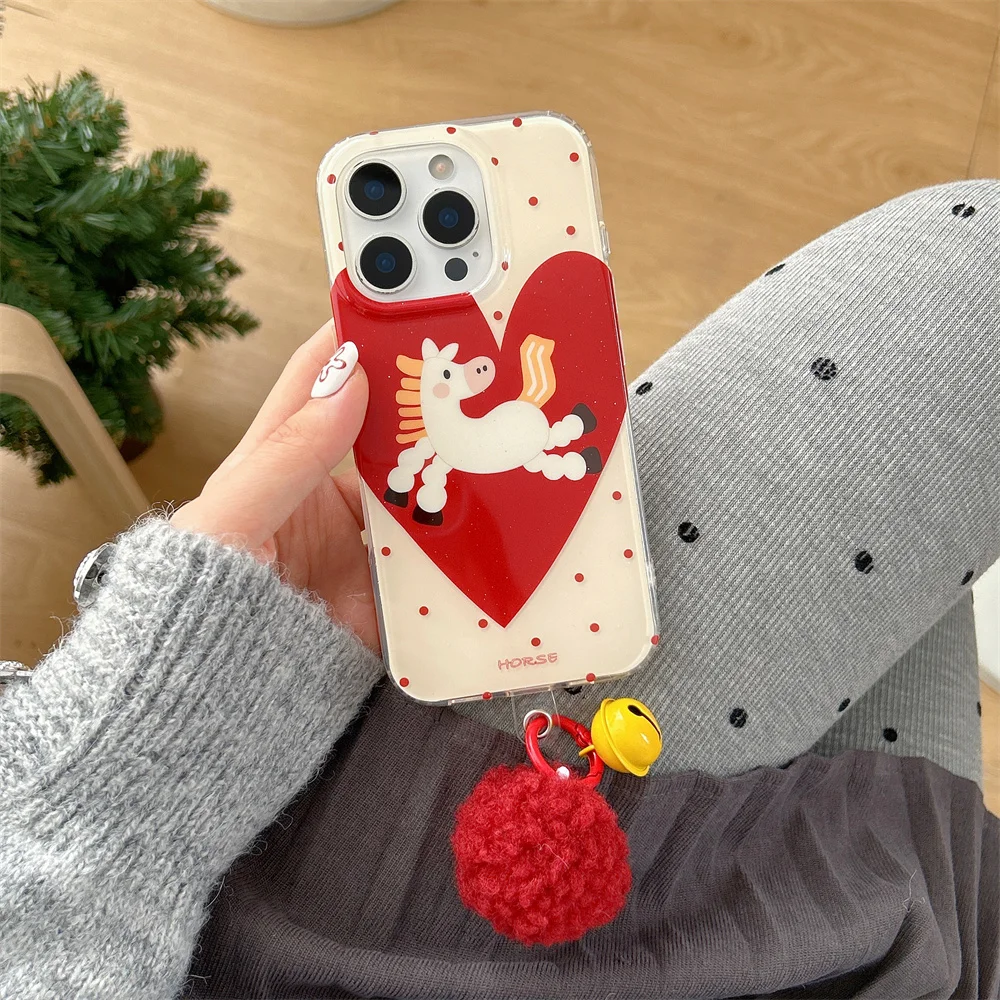 

New Year of the Horse Wave Point Love Pony Strap Case for iPhone 17 Pro/13/14/15/16 Pro Max Anti Drop Edition