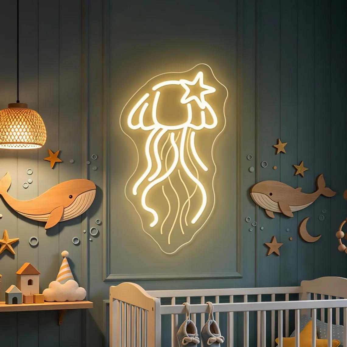 Jellyfish Neon Sign Marine Life Signs Bedroom Wall Decor Beach Party Ocean Decor USB Dimmer