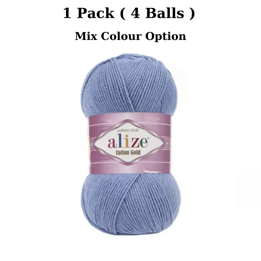 Thread 1 Pack (4 Balls) Alize Cotton Gold Cardigan Vest Amigurumi Yarn (1 Ball: 100 Gram / 330 Meter) Crochet Tool Kit