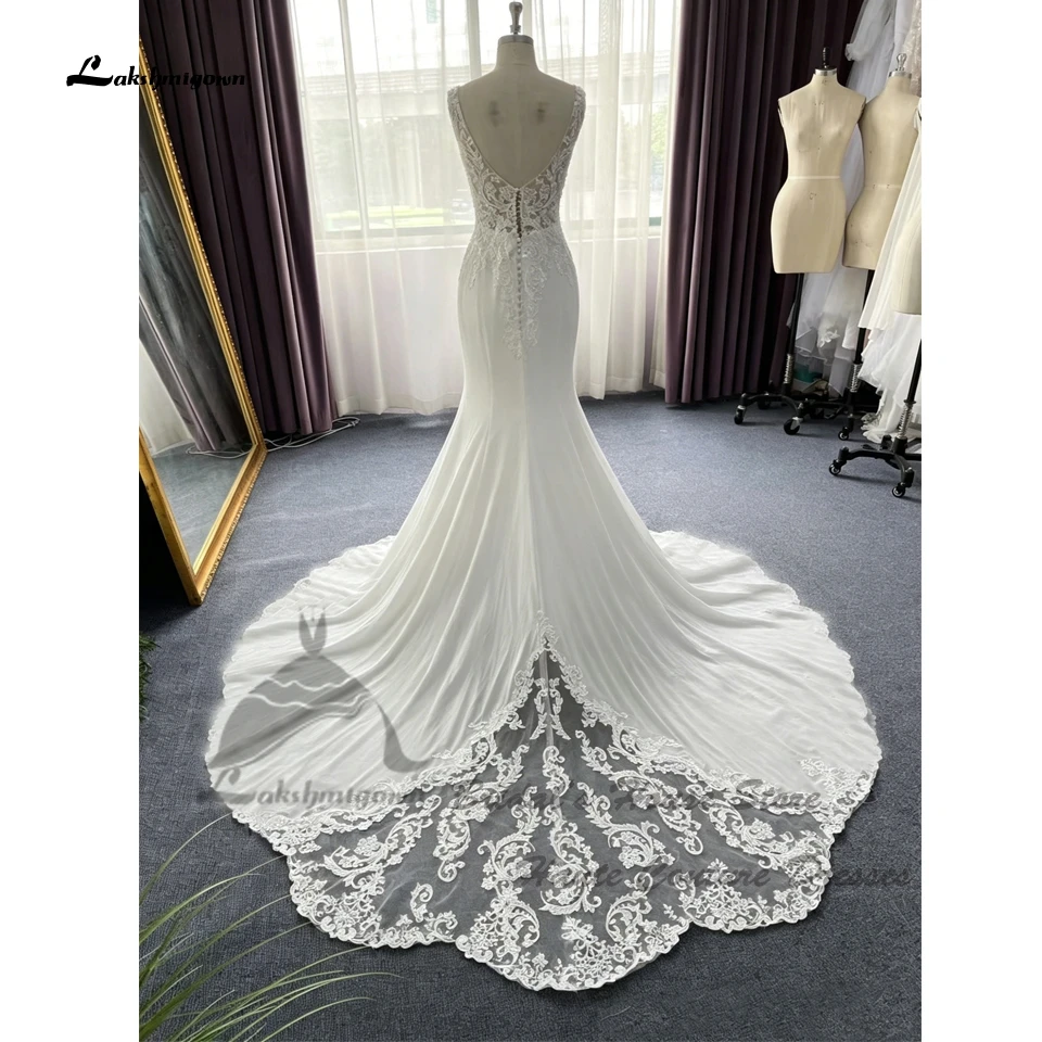 Lakshmigown Civil Lace Boho Meerjungfrauen-Hochzeitskleider 2026 V-Ausschnitt Sexy Brautkleider Chiffon Perlenstickerei Spaghettiträger Maßanfertigung – Detail 4