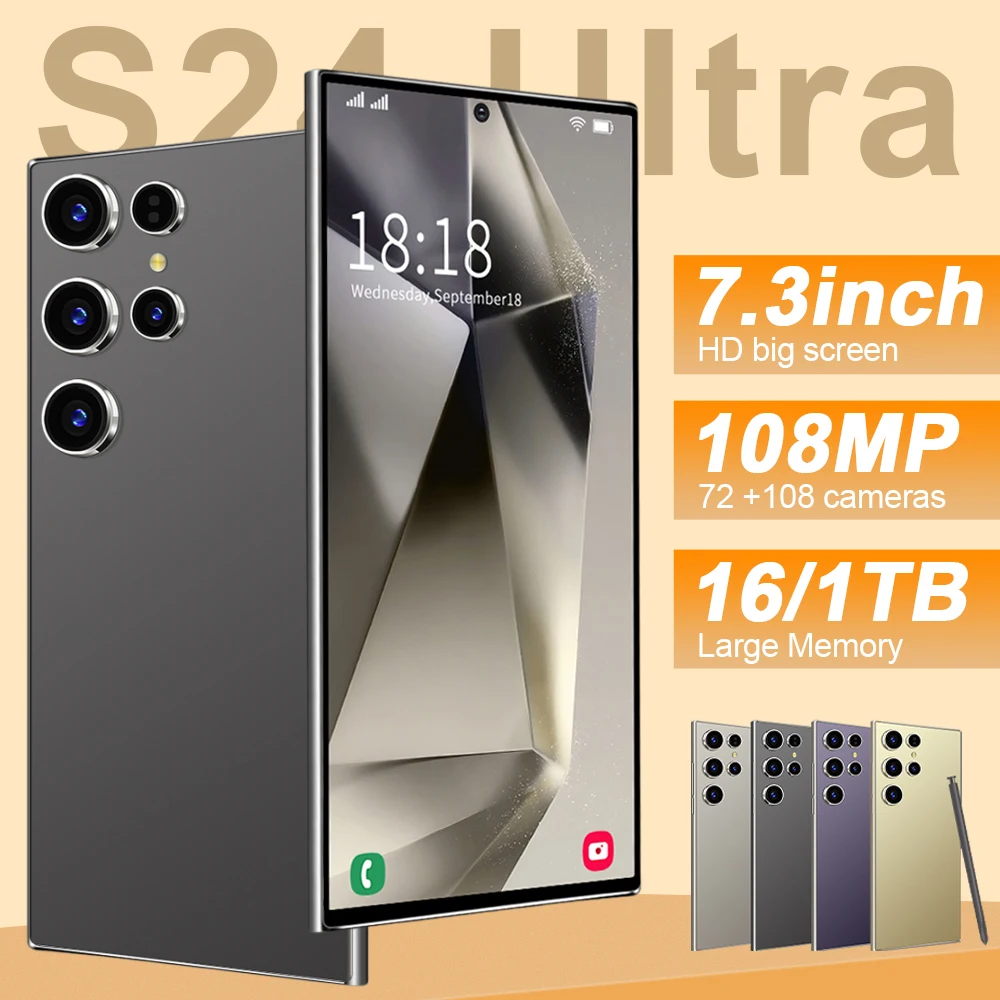 

New S24 Ultra smartphone Global version 16G+1T 7.3'' HD+ Android 14 7800mAh 4G/5G Networks Snapdragon 8 gen3 108MP mobile phone