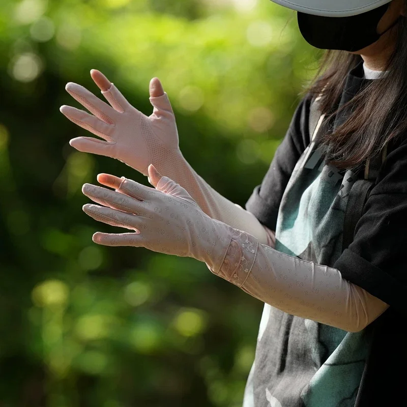 Summwe Wommen Romantic French-style Sun Protection Arm Cover Shade Revealing Two Fingers Thin Gloves