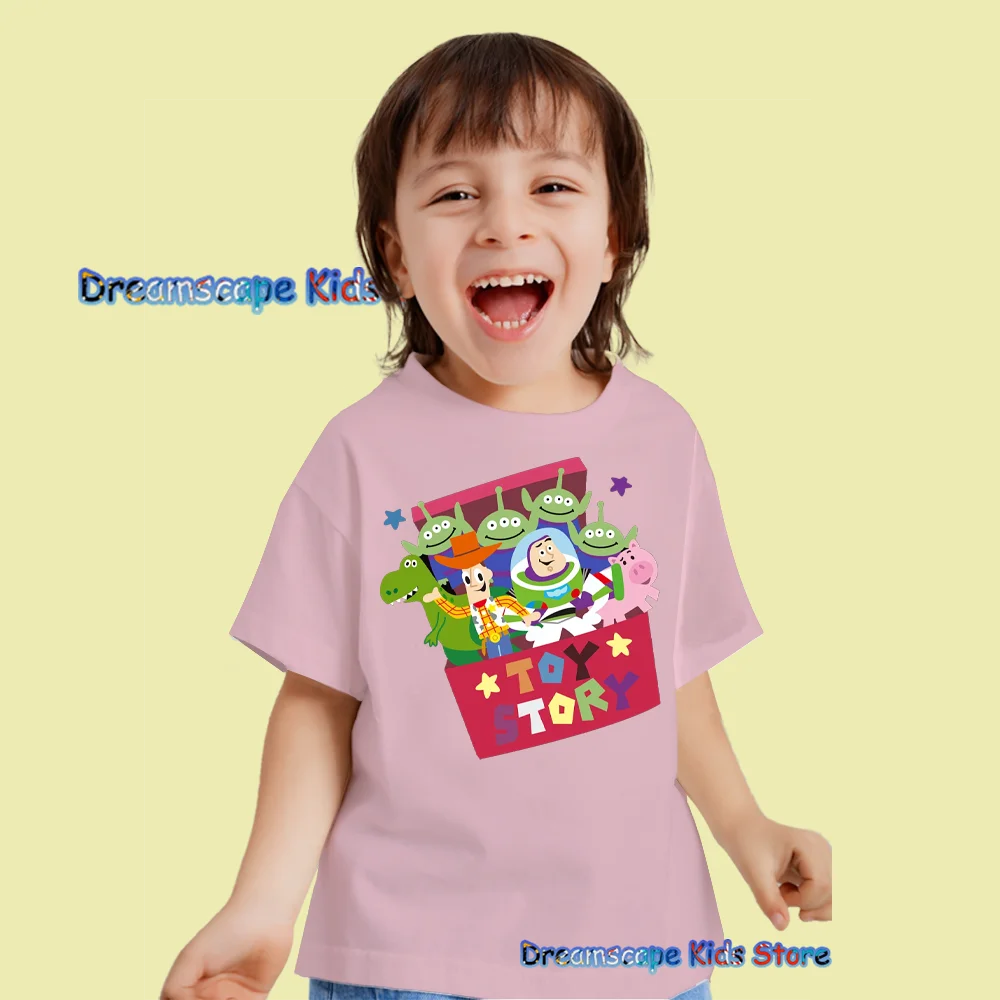 Disney Toy Story Flat style Fashion Cartoon Printed T Shirts Summer Short Sleeve Child Clothes Kids Casual Style Tees Tops