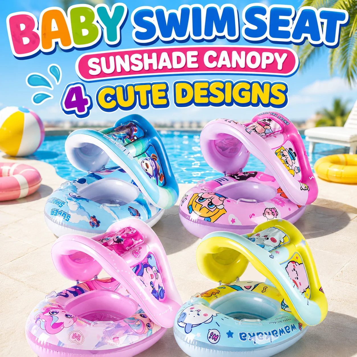 1 Stück Schwimmring mit Sonnendach, Sommer-Sonnenschutz-Schwimmring, Aufblasbares Spielzeug, Schwimmsitz-Boot für Kleinkinder