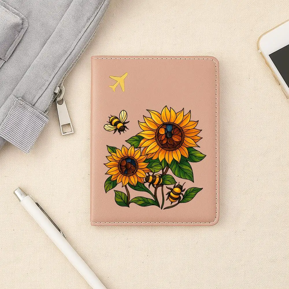

Sunflower Bee Pattern Passport Holder Colorful Floral Travel Accessory Cute Practical Gift for Women Daily Trip Use