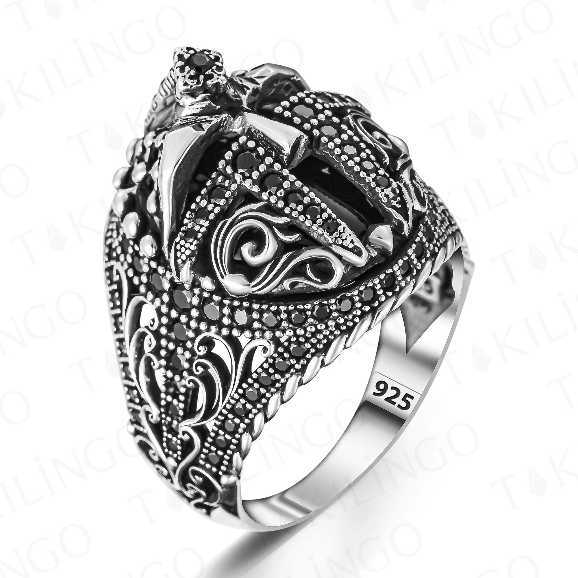 Spartan Helmet Rings for Men 925k Stamped Solid Sterling Silver Viking Warrior With Zirconia Men's Ring Gift For Him