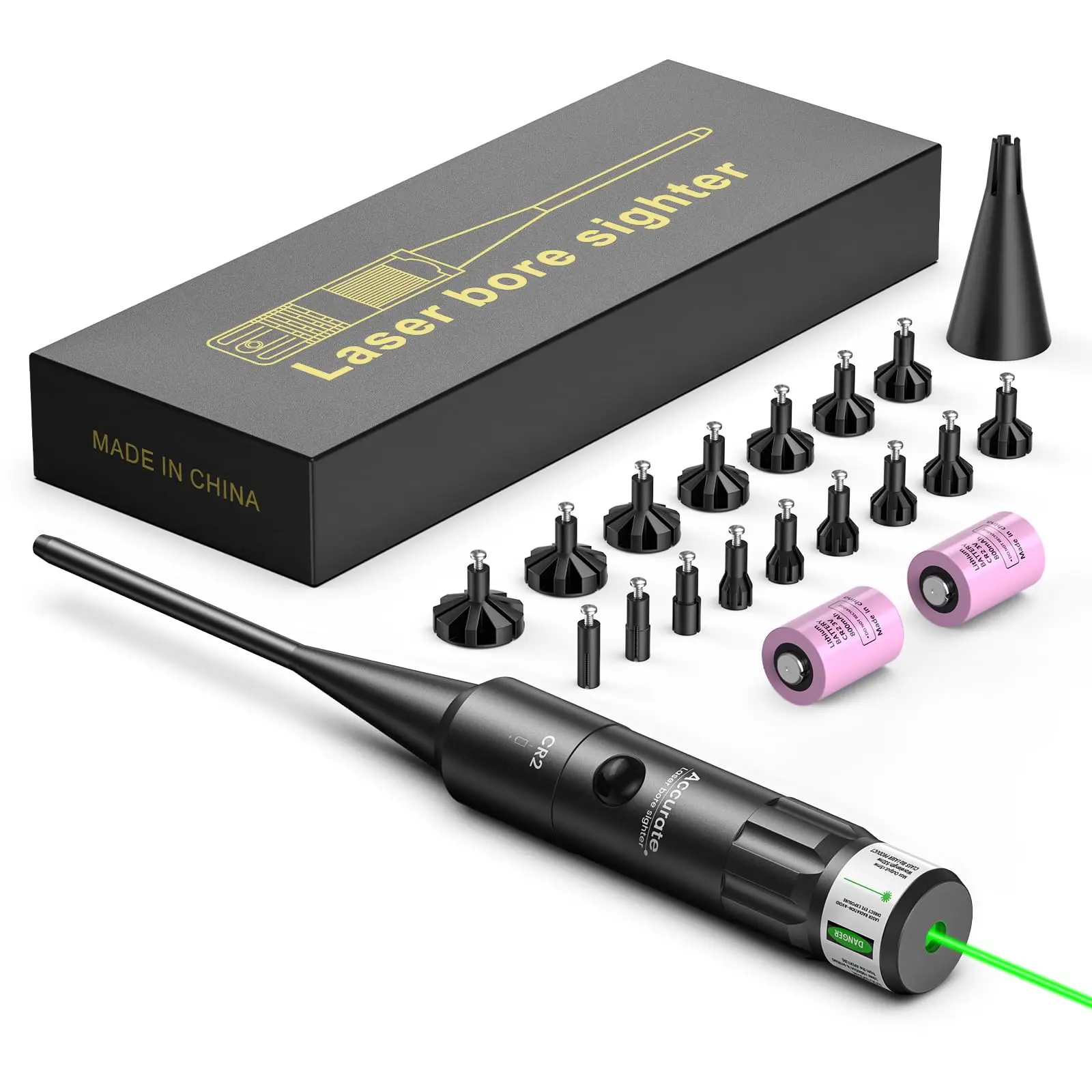 

Professional Green Laser Bore Sight with 32 Adapters Fit 0.17 to 12GA Cal Multiple Caliber Bore Sight Kit for All Gun Rechargeab