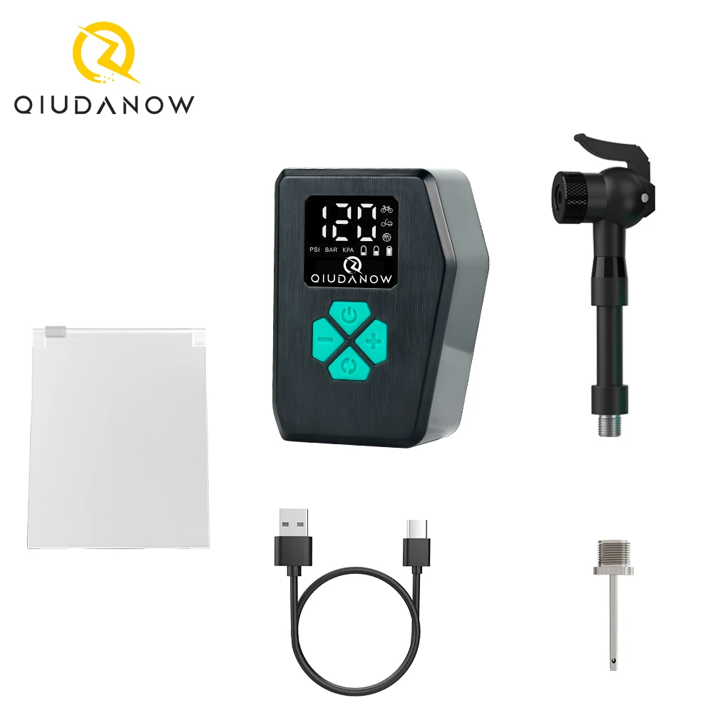 

QIUDANOW Digital Mini Air Pump Bicycle Electric Inflator for Mountain Bike & Road Bike fits Schrader/Presta/Dunlop/Clik Valves