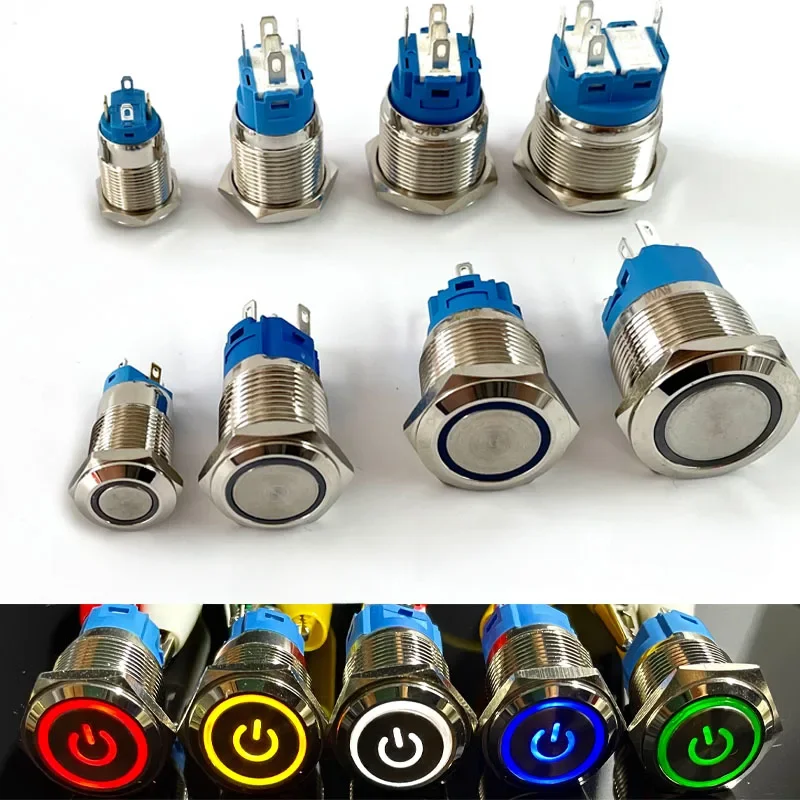 12/16/19/22mm Waterdichte Metalen Drukknop LED Licht Momentary Vergrendeling Auto motor Schakelaar 5V 12V 24V 220V Rood Blauw - afbeelding 2