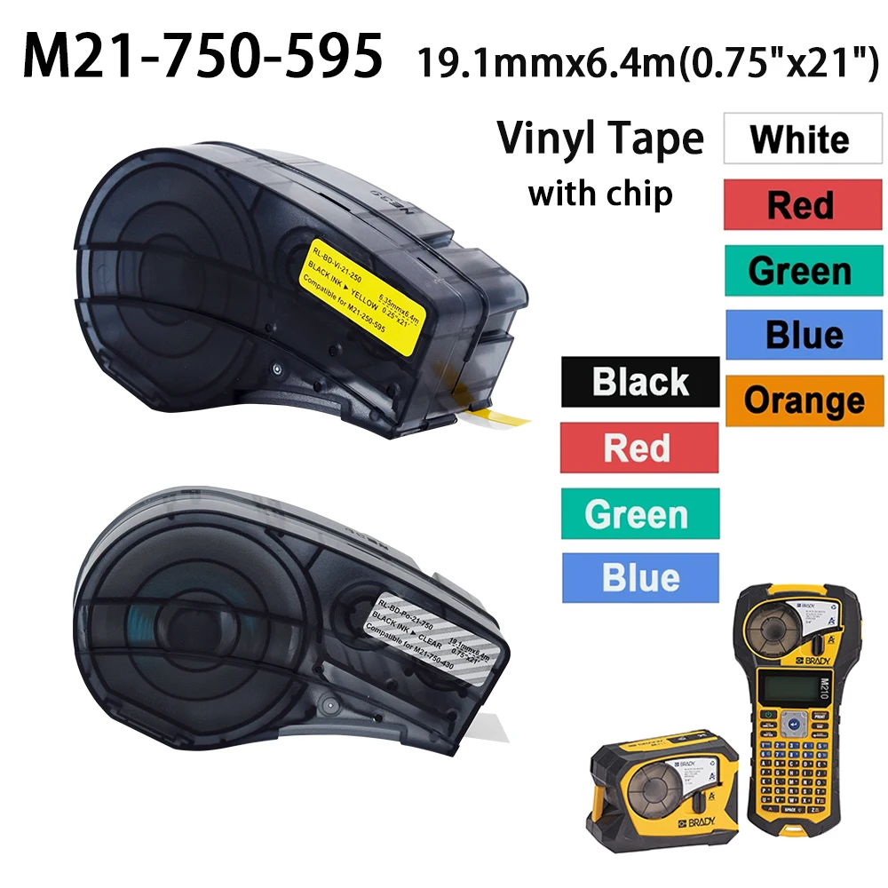 Multicolor M21-750-595 19.1mm X 6.4m (0.75' X 21') Self-adhesive Vinyl Label Compatible BRADY BMP21 PLUS M210 Printer with Chip