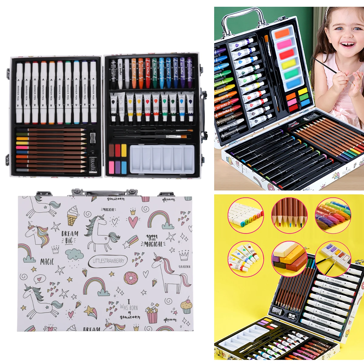 Drawing and Art Supplies Parts, Professional Art Set, Sketch and Drawing Art Kit, Painting Kit with Aluminum Box, Foldable Watercolor Painting Set