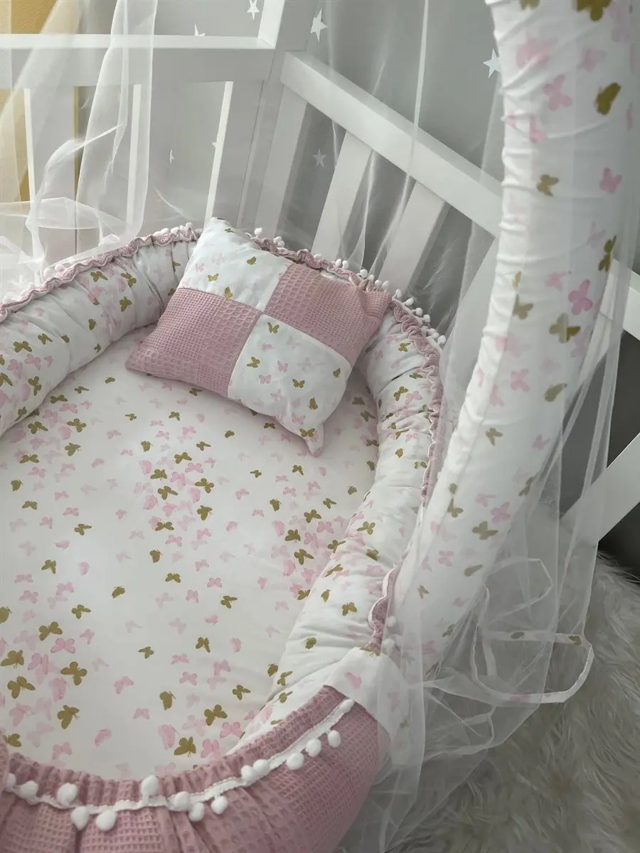 قماش بيكيه بودرة الوافل مصنوع يدويًا ، تصميم الفراشة ، جهاز لعبة pumpom ، مجموعة Tulle Babynest