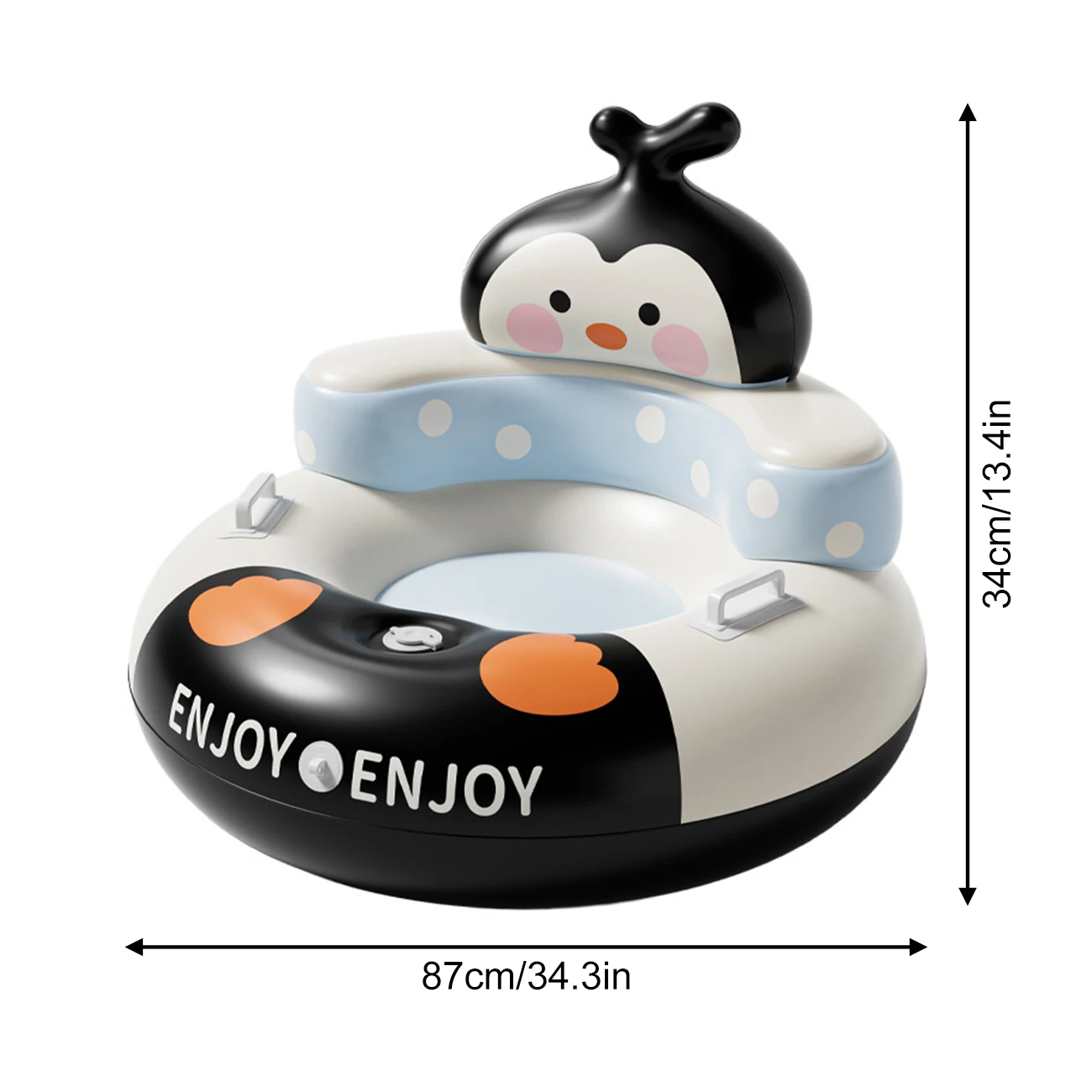 1PC Inflatable Snow Tube with Backrest Penguin Design 87cm PVC Snow Sled for Kids Winter Outdoor Sledding Ski Resort Fun