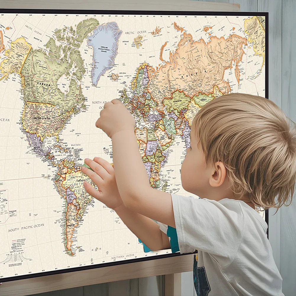 Vintage Hanging Poster World Map In English Non-woven Canvas Painting Office Home Wall Decoration School Supplies 150x100cm