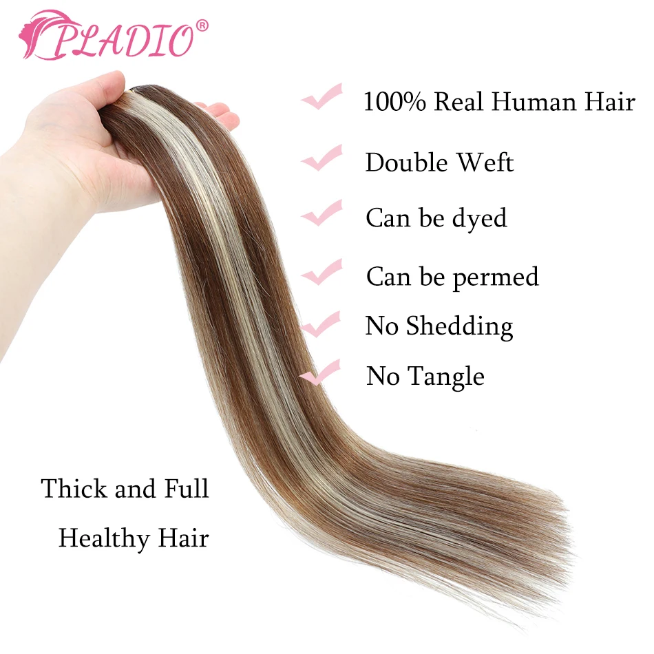 Balayage-extensiones de trama de cabello humano, mechones de cabello liso sedoso, doble trama, Remy Real, 100g