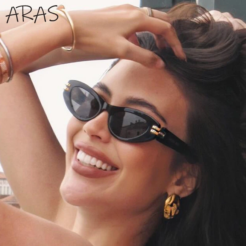 Vintage Small Frame Cat Eye Sunglasses Women 2024 Luxury Brand Designer Fashion Y2K Punk Shades Trendy Oval Eyewear For Ladies image 3