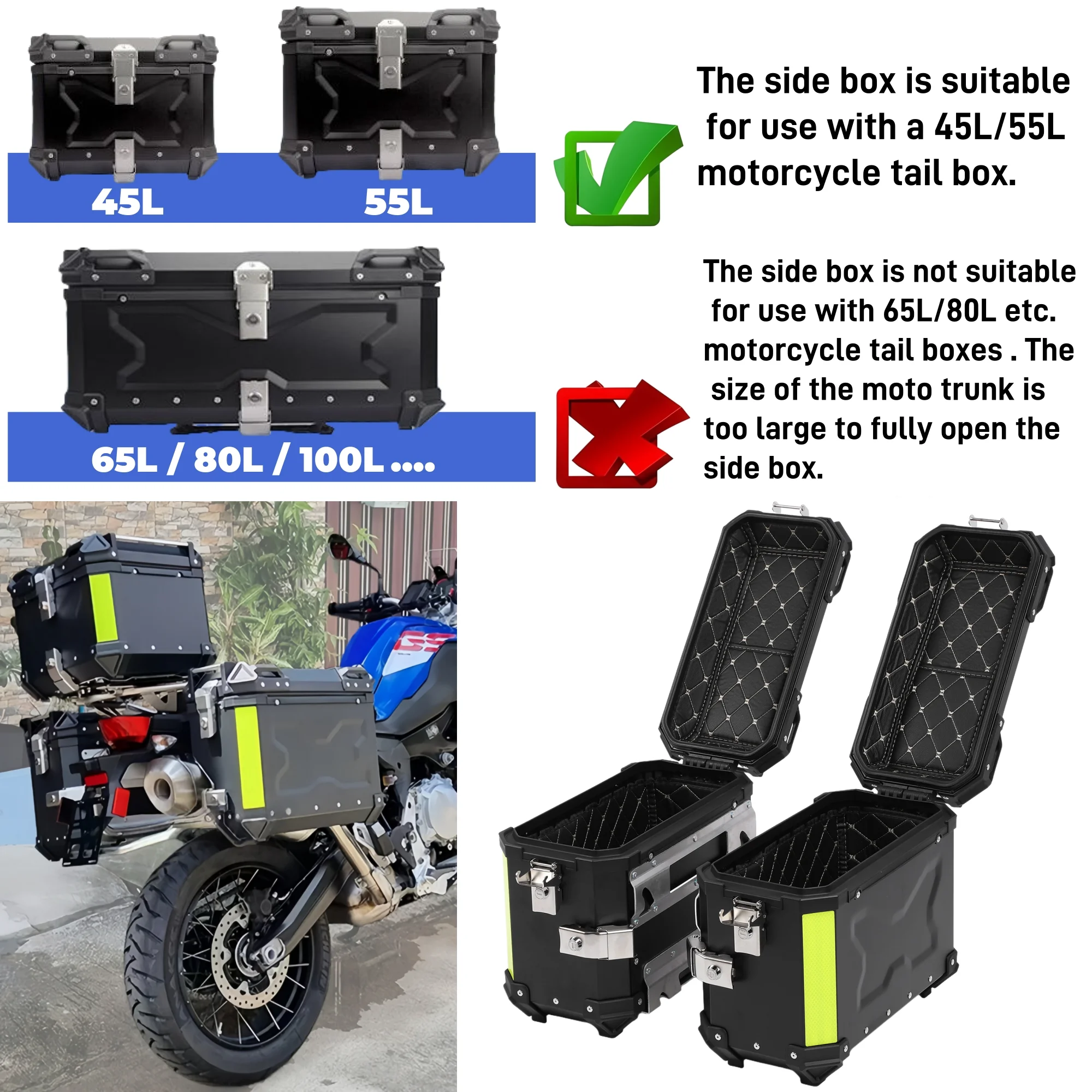 38L Motorrad-Seitenbox, Schnellverschluss, Aluminium, Moto-Gepäckkoffer, Satteltaschen, Werkzeugkasten, passend für SW-MOTECH-Halterung, nicht passend für Original-Rack – Detail 5