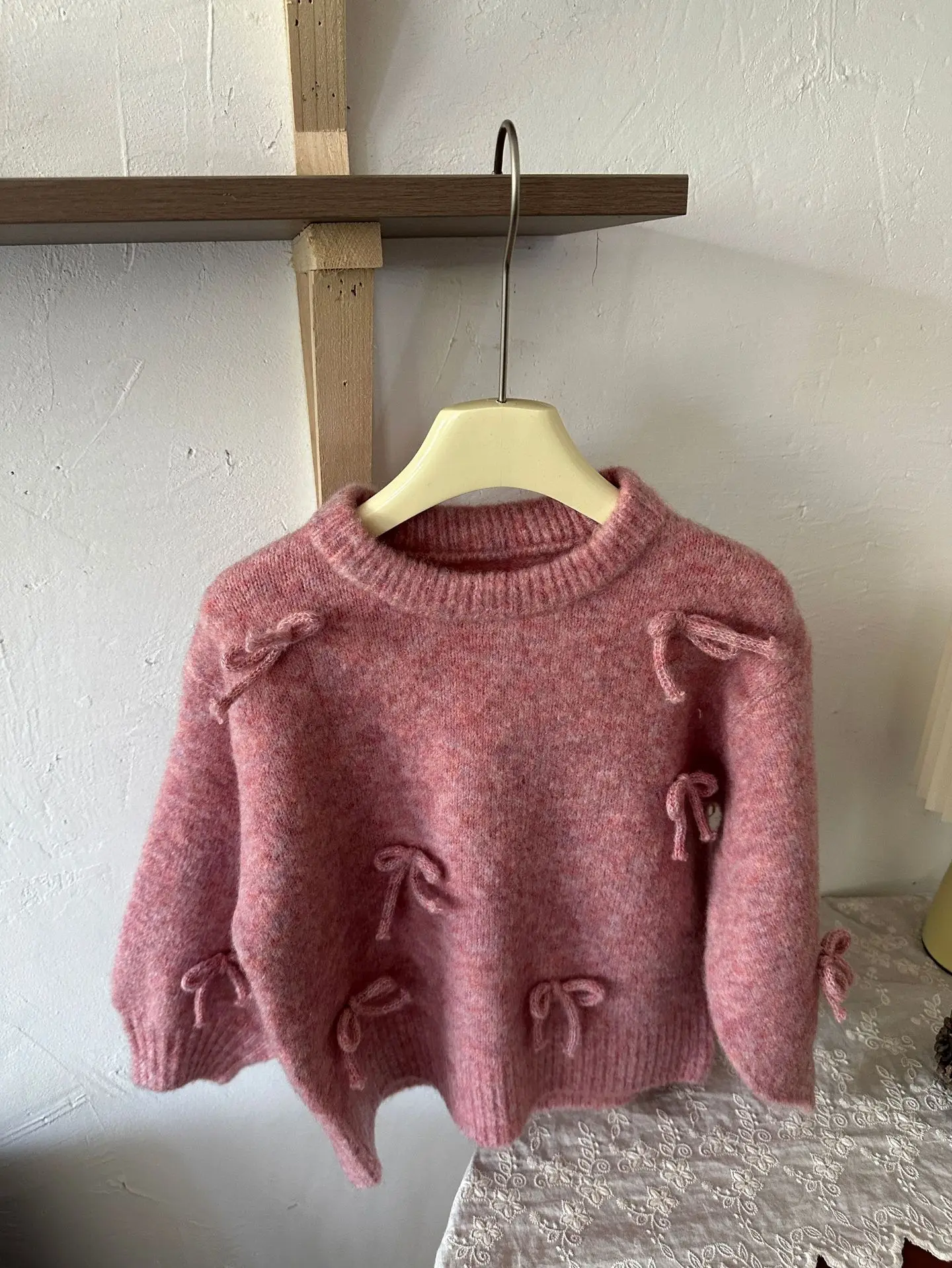 Girls Pullover Bow Tie Sweater 2024 Fall And Winter New Korean Version of The Mori System Knit Sweater Round Neck Top Tide