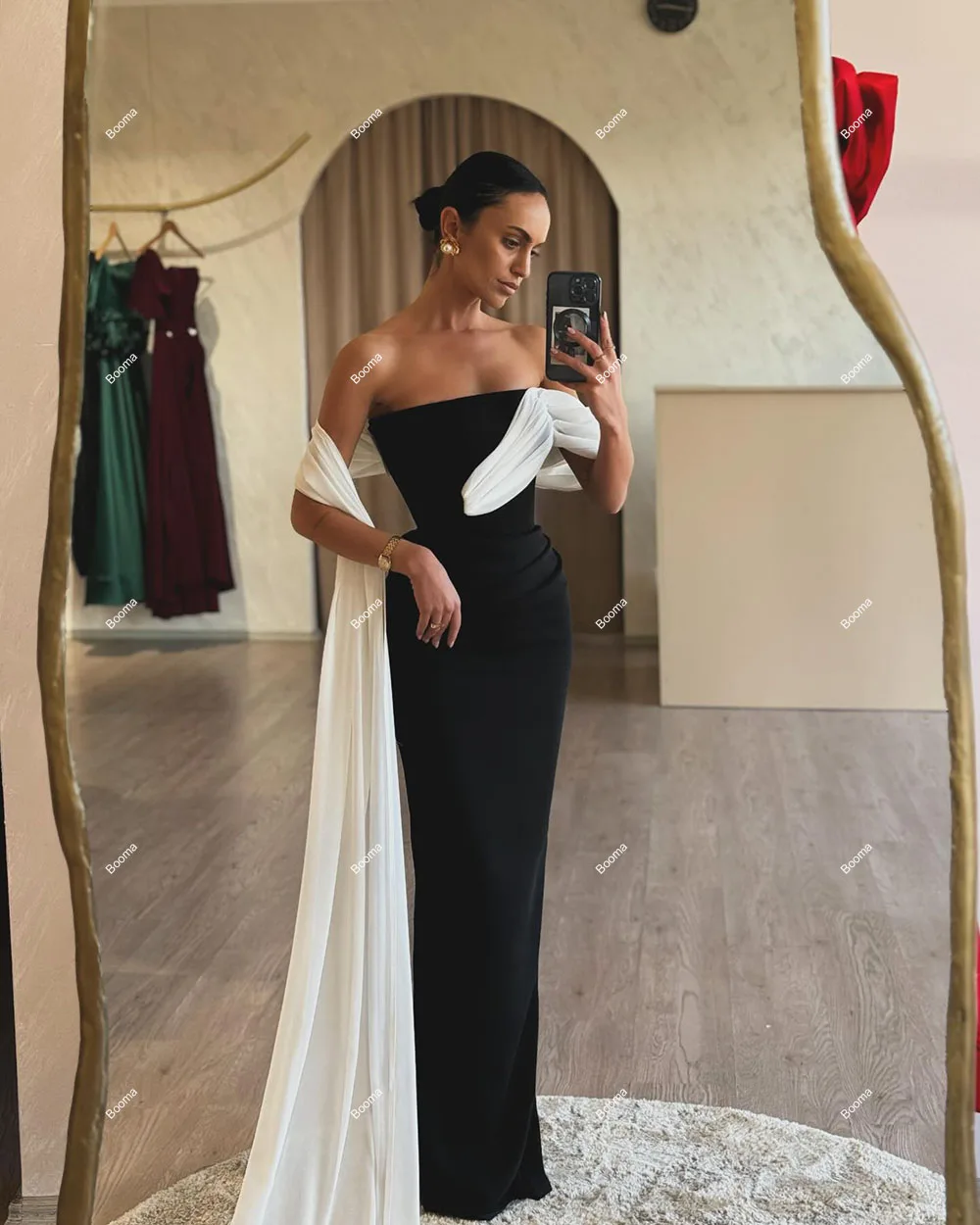 Booma Elegant Mermaid Evening Dresses Off Shoulder Formal Party Gowns for Women Floor Length Saudi Arabic Prom Dress Customized