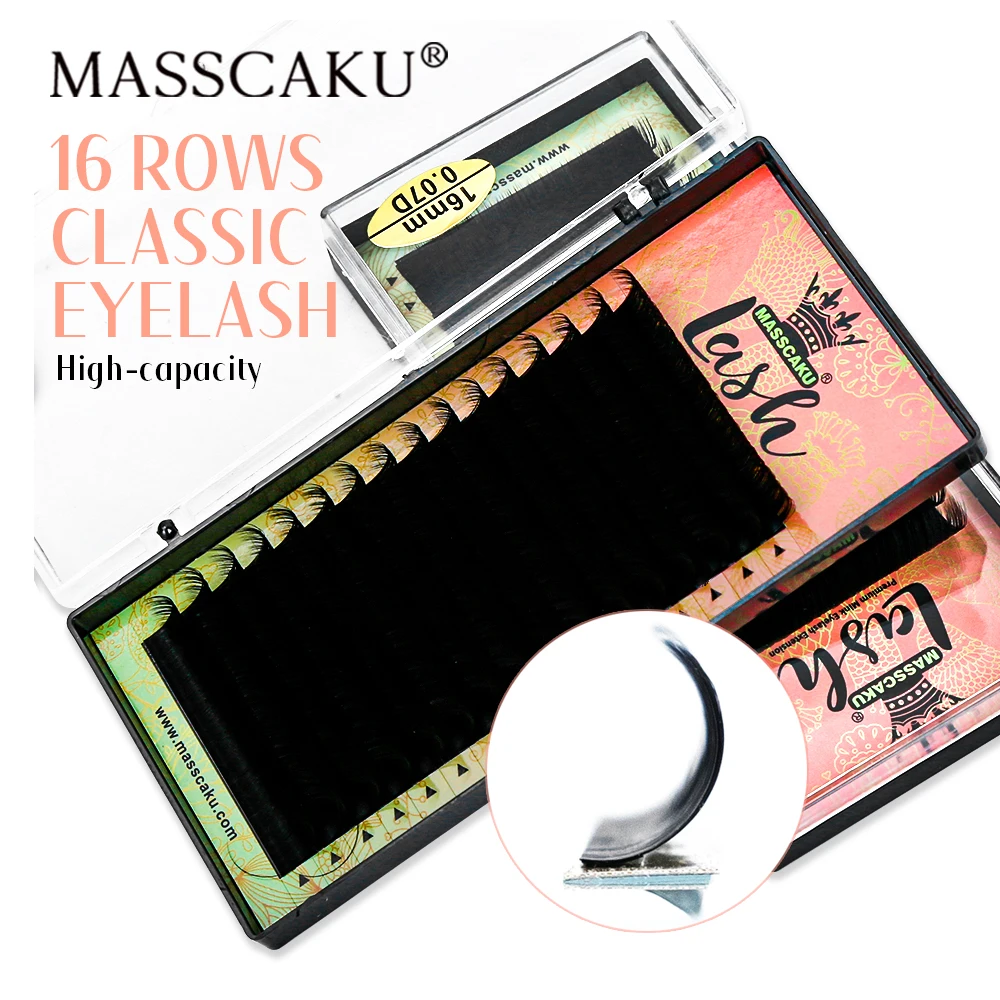 Private Label Masscaku 16Lines Easy Grafting Eyelash Extensions Mink Individual Eyelashes Russian Classic Volume Lashes Tray