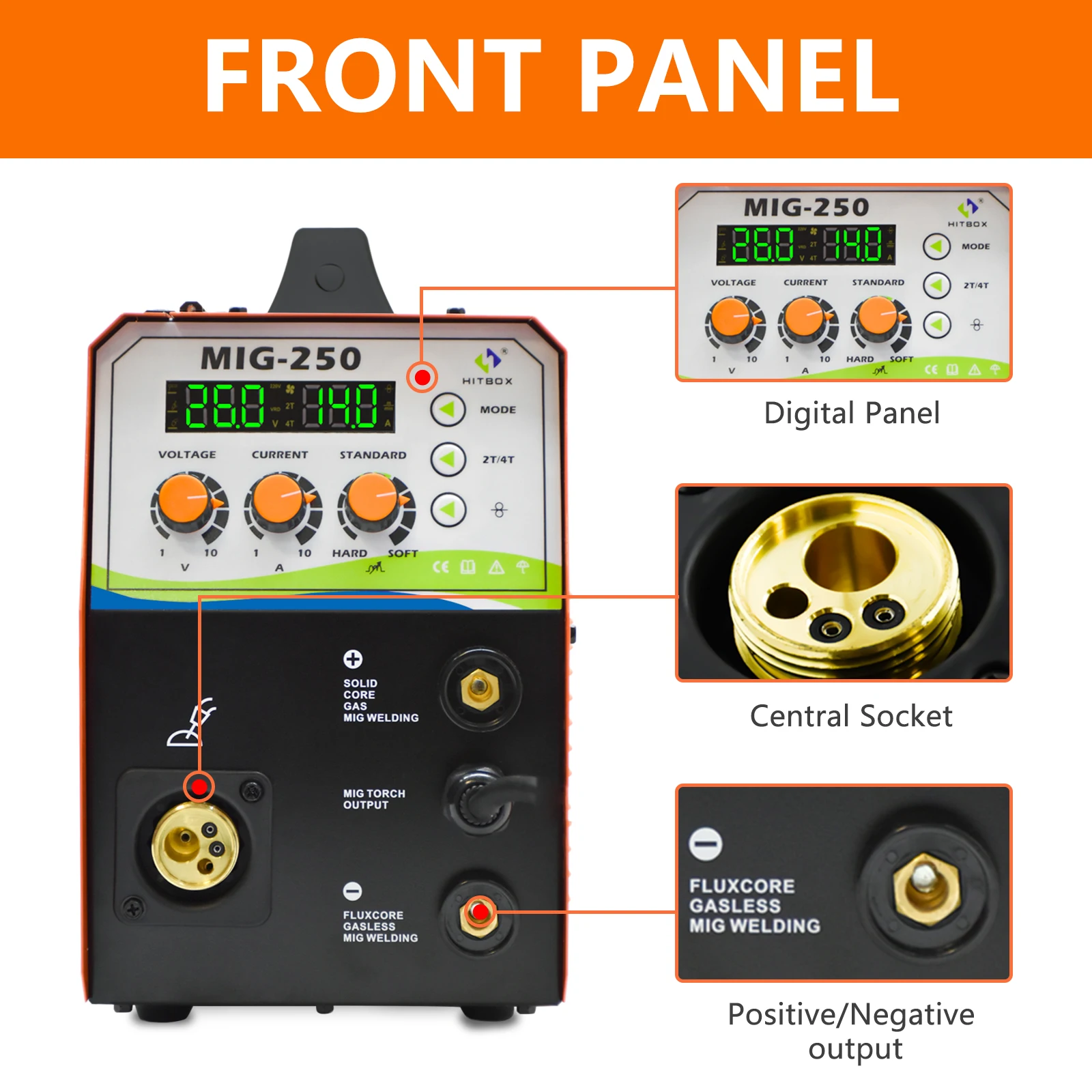 HITBOX Semi-automatic Welding Machine MIG250 3 in 1 TIG MIG Mini Welding Inverter Machine Welder