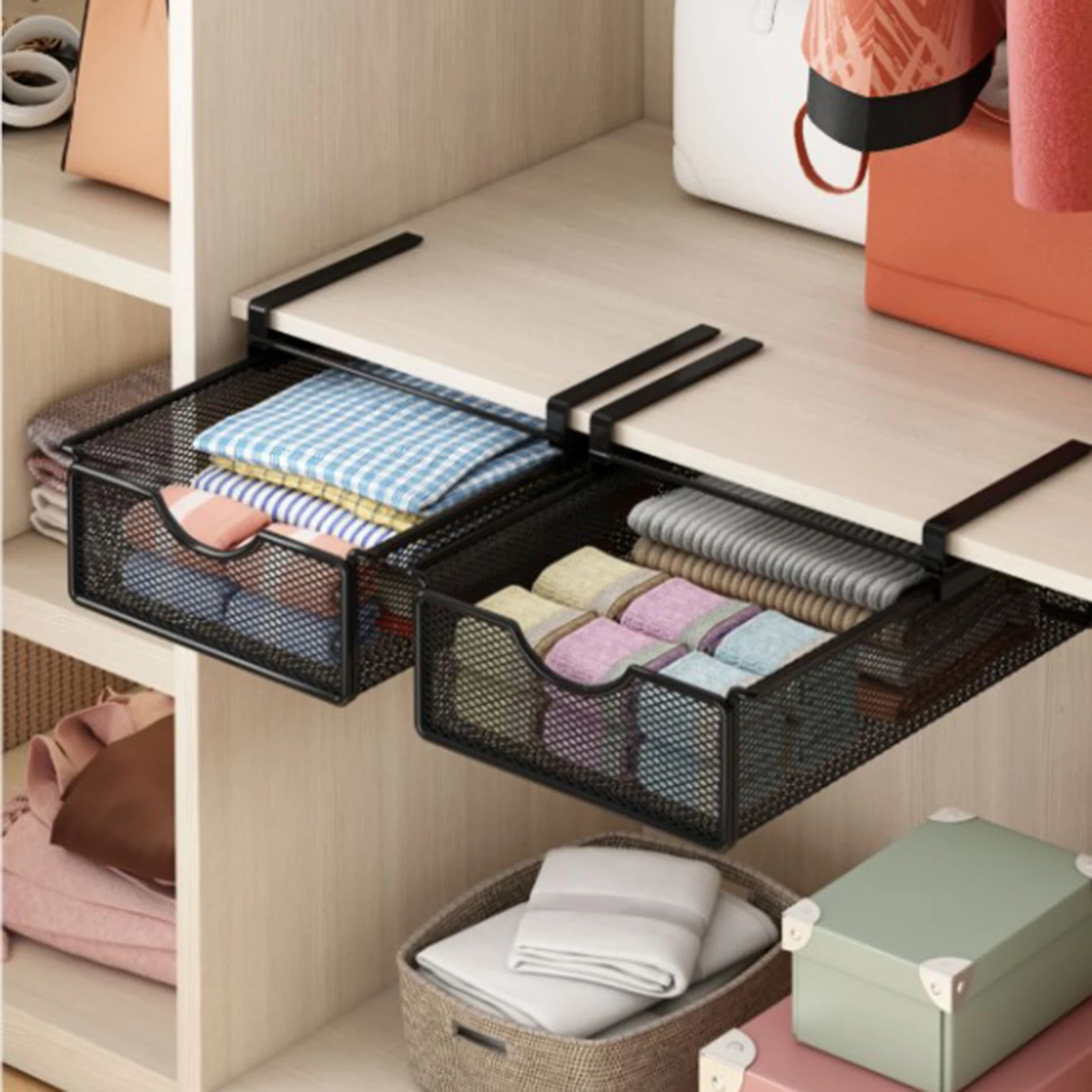 

Hanging Pullout Drawer Basket Under Cabinet Organizer Under Shelf Storage Organizer for Office Bookshelf Closet