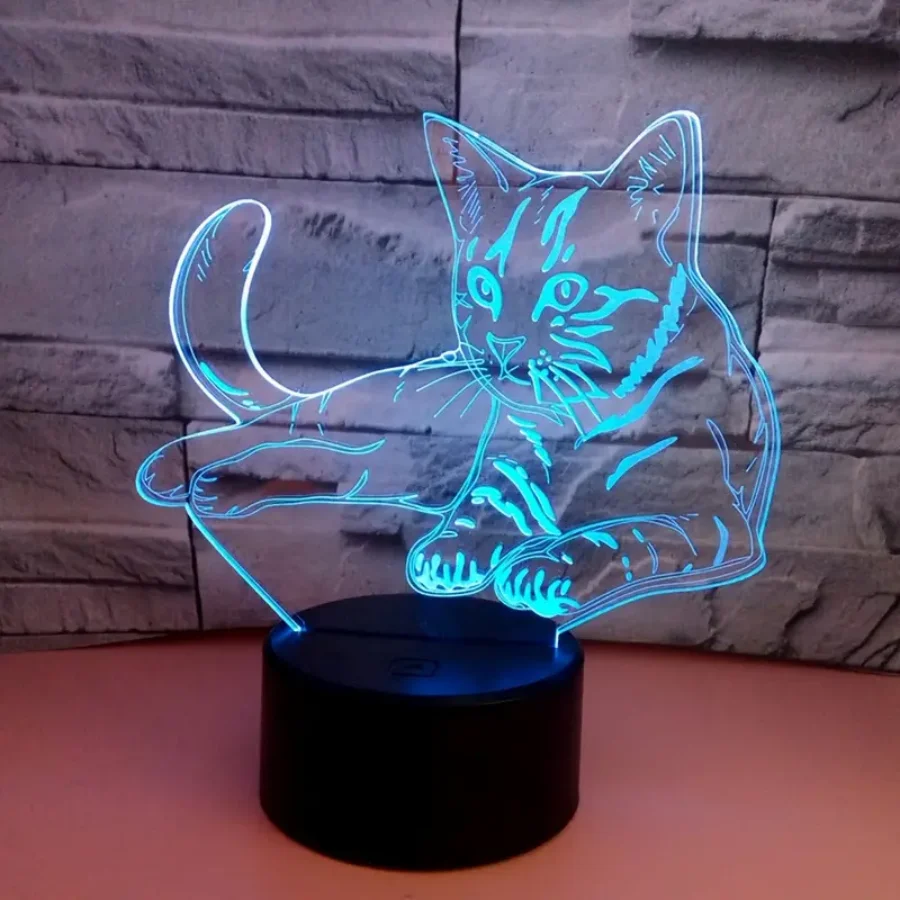 A 3D cat night light, seven colors can be dimmed, bedroom bedside cute lamp, workbench atmosphere lamp, holiday gifts.