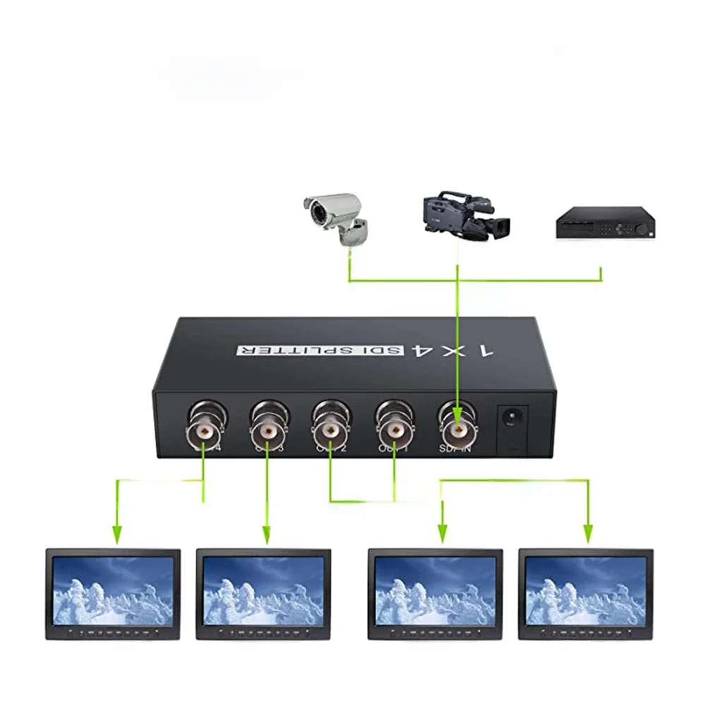 Rozgałęźnik SDI 1x4 3G-SDI HD-SDI SD-SD 1 wejście 4 wyjścia multimedialny przedłużacz SDI obsługa 1080P wideo telewizyjne do projektora — zdjęcie produktu 7