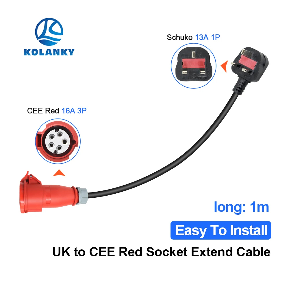 CEE Red Power Female Plug For Portable EV Charger Schuko Plug Socket Adapter Connect with 16A 3 Phase 11KW