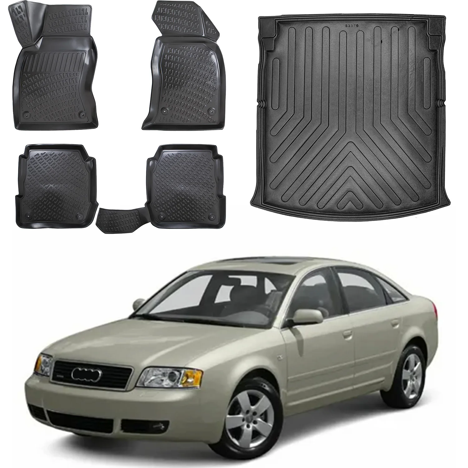 Floor Mats + Cargo Trunk Liner Fits Audi A6 C5 1997-2004 Set - All Weather Maximum Coverage - Water Resistance