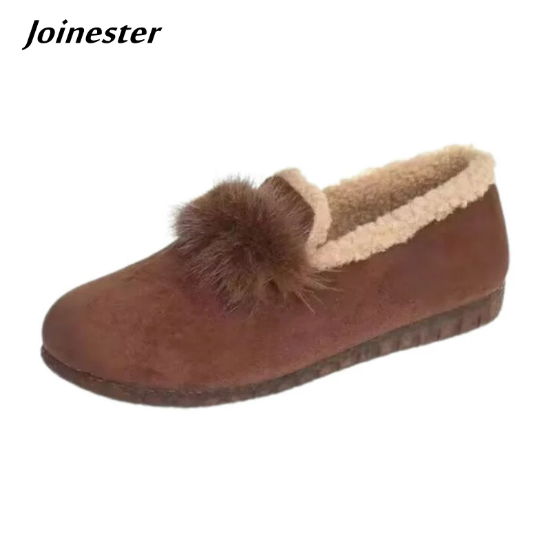 

Women Winter Warm Short Plush Loafer Pure Color Flat Heeled Casual Moccasins Non-Skid Comfort Leisure Shoe