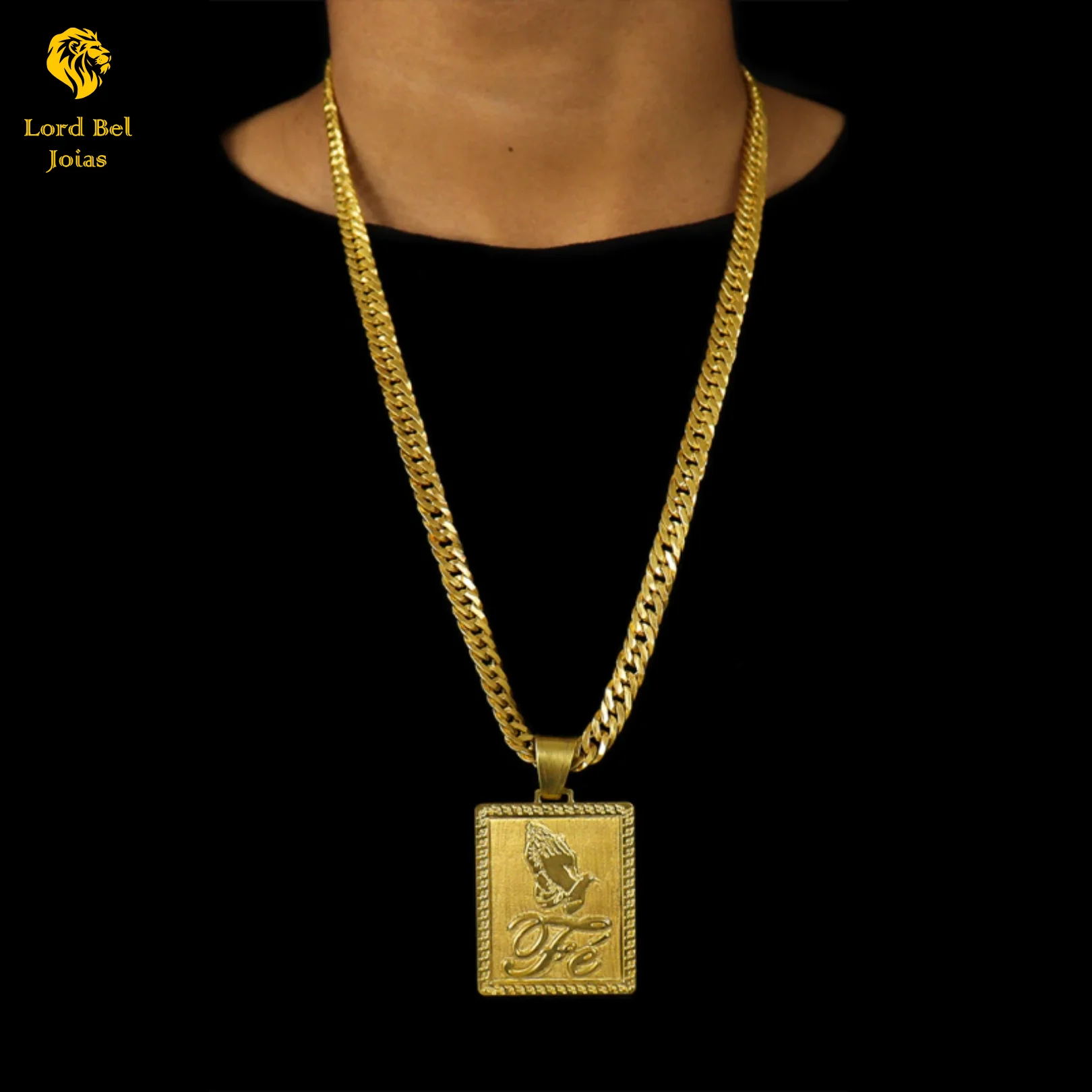 8mm Laminated Grumet Chain Kit + Old Currency Faith Hands Pendant Eternal Guarantee in Nordic Gold Color identical to 18K Gold