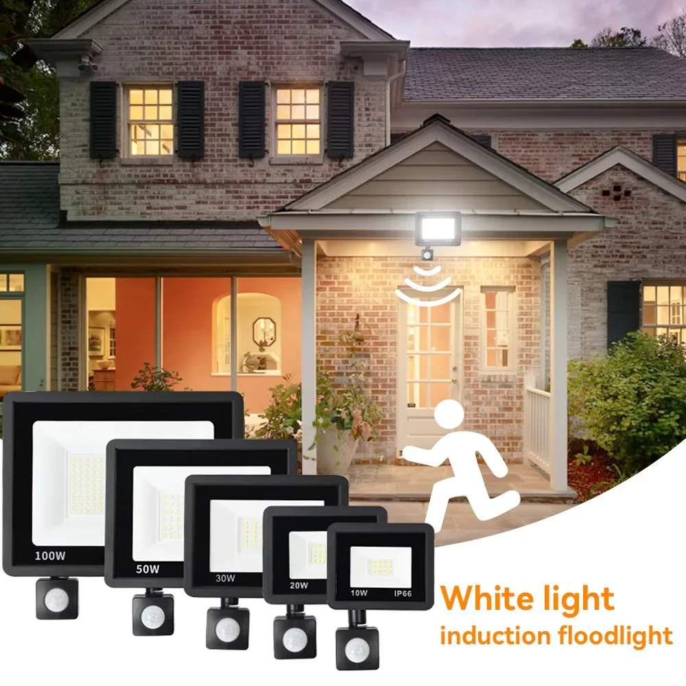 Led Pir Bewegingssensor Schijnwerper 10W 20W 30W 50W 100W Buiten Waterdichte Reflector Schijnwerper Straatverlichting Garage Verlichting