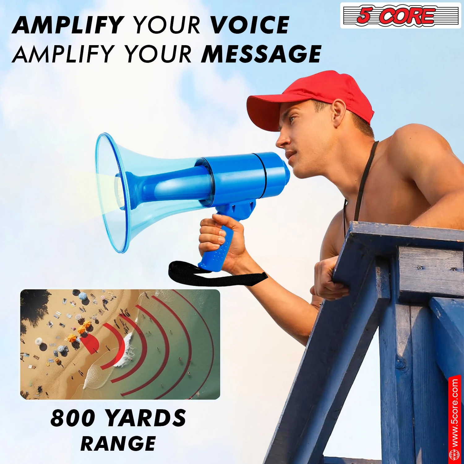 5 Core Megaphone Bullhorn Speaker w Siren LED Light Adjustable Volume Bull Horn HW 18 WP