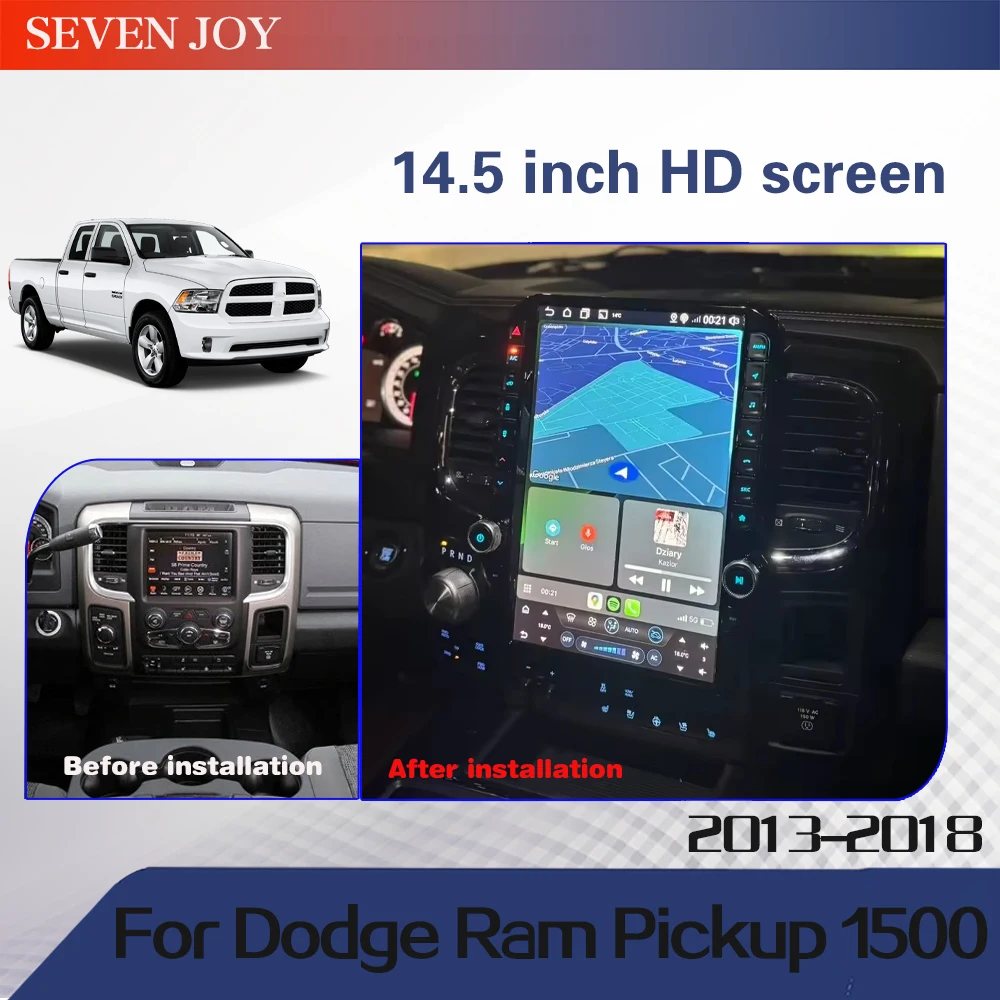 14.5inch Android13 Car Multimedia Video Player For Dodge Ram Pickup 1500 2013 - 2018 GPS Navigation Radio Carplay 4G WiFi