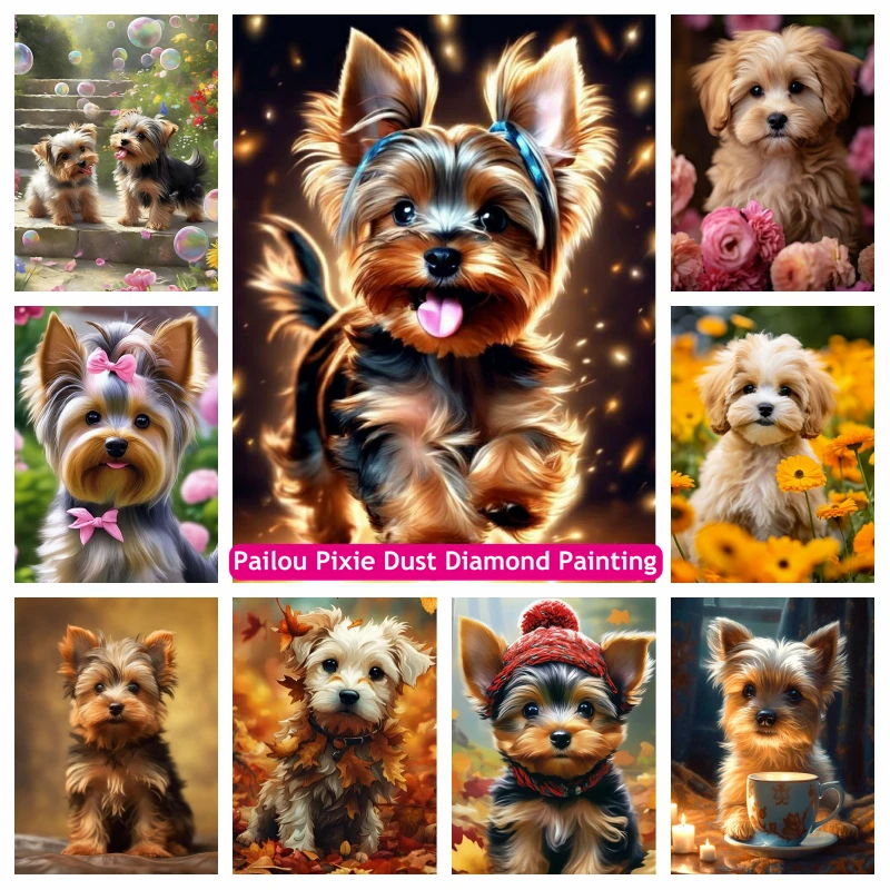 

Cute Dog Yorkshire Terrier AB Diamond Painting Art Scottish Puppy In Flower Garden Cross Stitch Mosaic Home Decor Gift