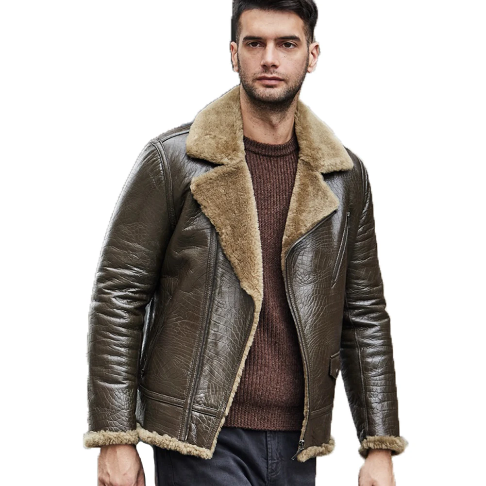 

Denny&Dora Mens Shearling Jacket Short Sheepskin Coat Casual Jacket Spain Imported Merino Sheepskin Jacket