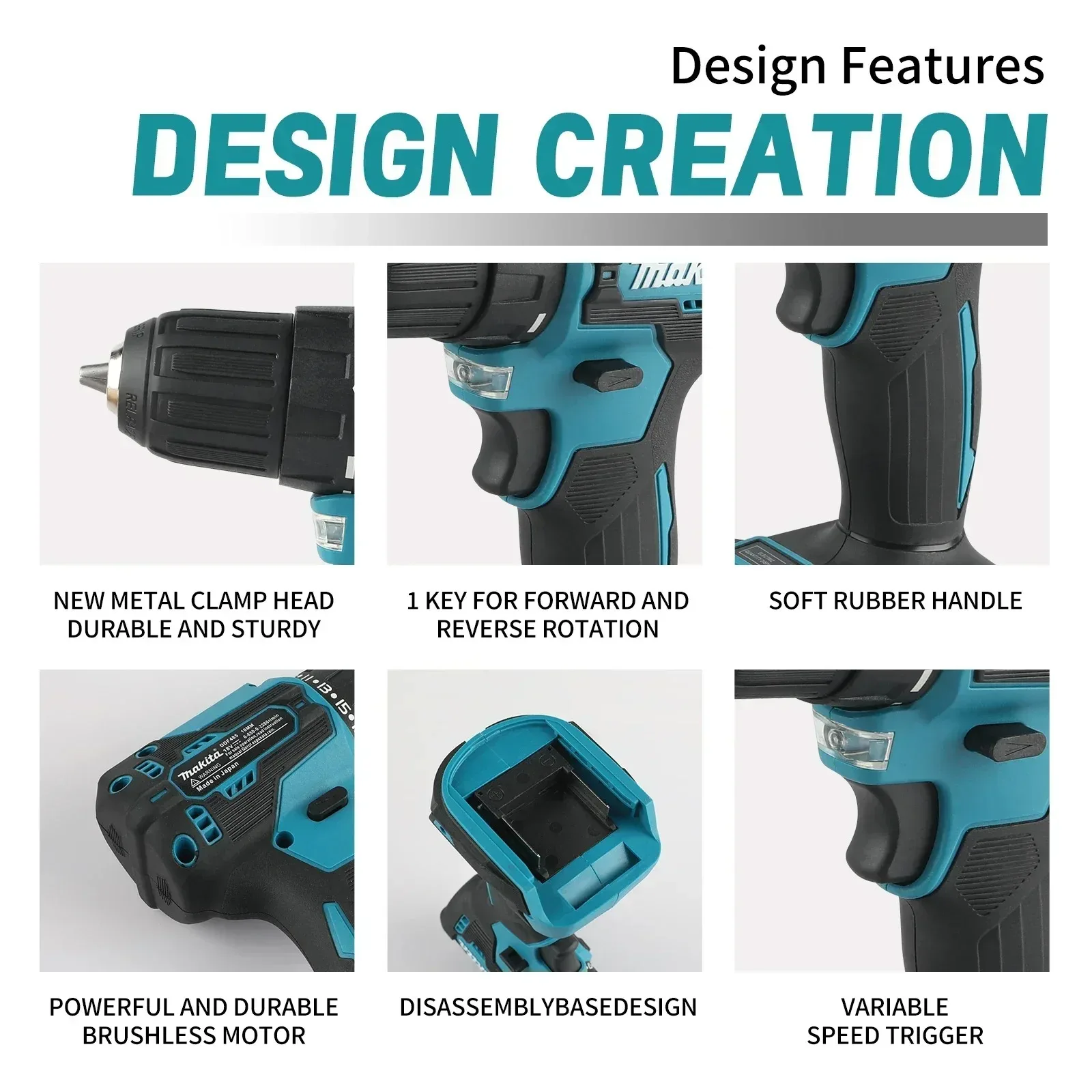 マキタ DDF485 コードレスドリル：18V、40N.mトルク、0-2200RPM、1/2インチオートロックチャック、ブラシレスモーター、ネジ締めと穴あけに最適