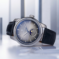 OBLVLO Men's Fashion Moonphase Mechanical Automatic Watch Grey Dial Leather Strap Waterproof Business Timepiece Rejos JM-MP