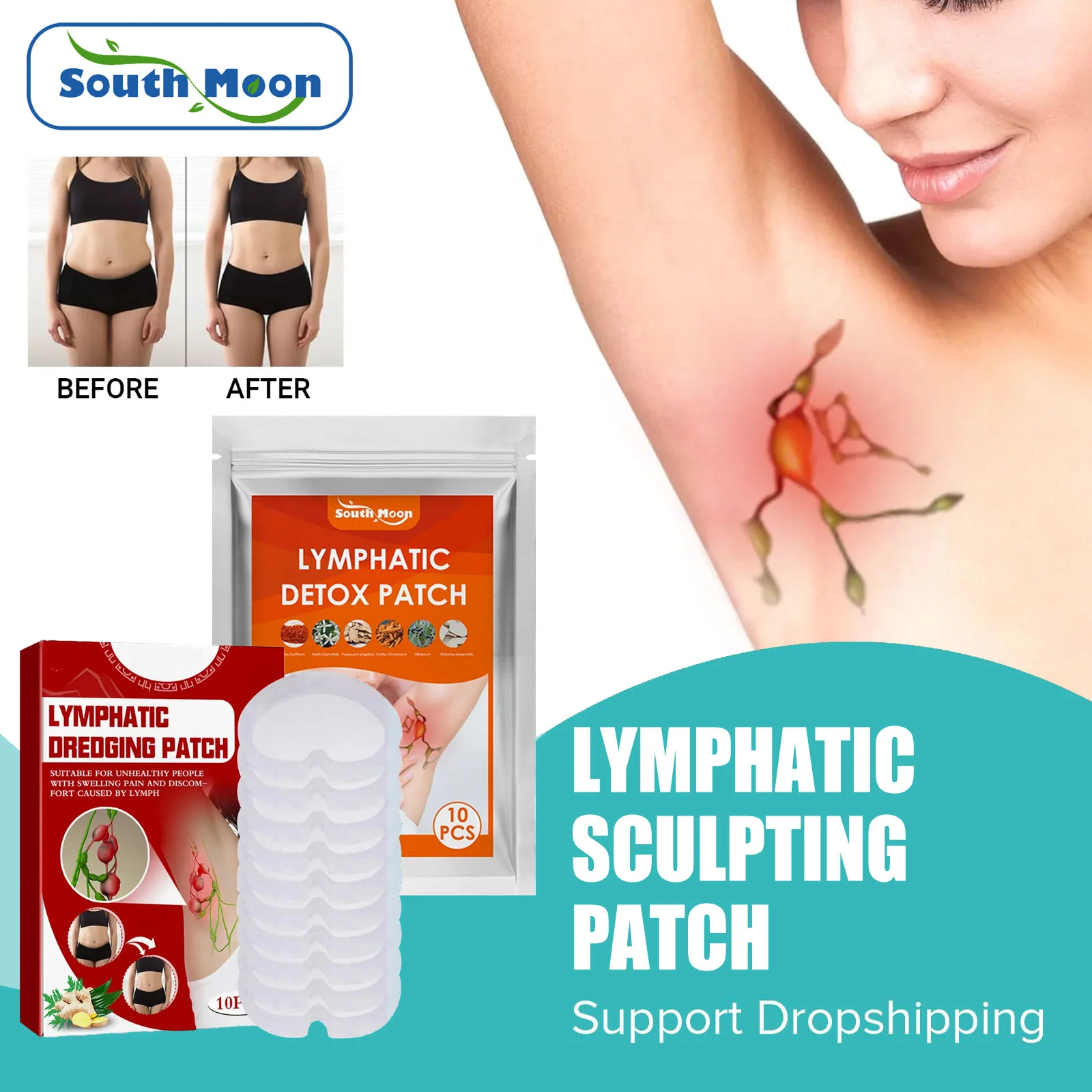 Lymphatic Slimming Patch Lose Weight Dredging Collaterals Dissipating Knots Underarm and Neck Lump Fat Burning Lymph Patch 10pcs