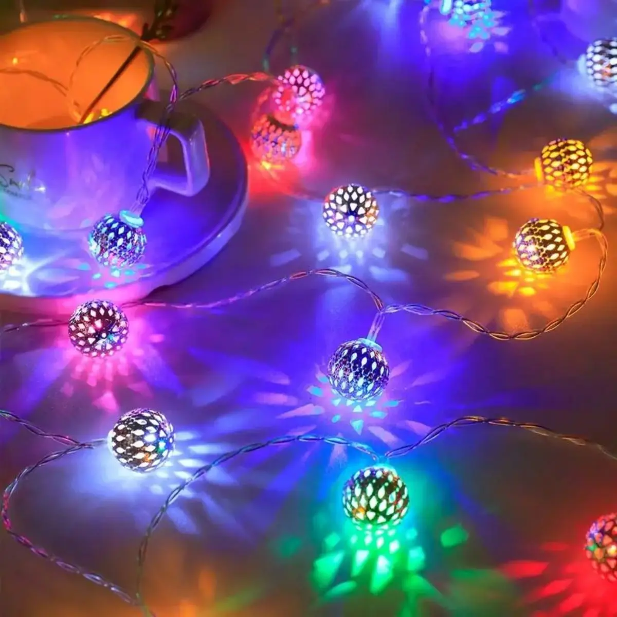 1 Set, Metal String Lights, Moroccan Ball Lamp String, Yard Light Spring Gift-NOT INCLUDED BATTERIES, Holiday Accessory