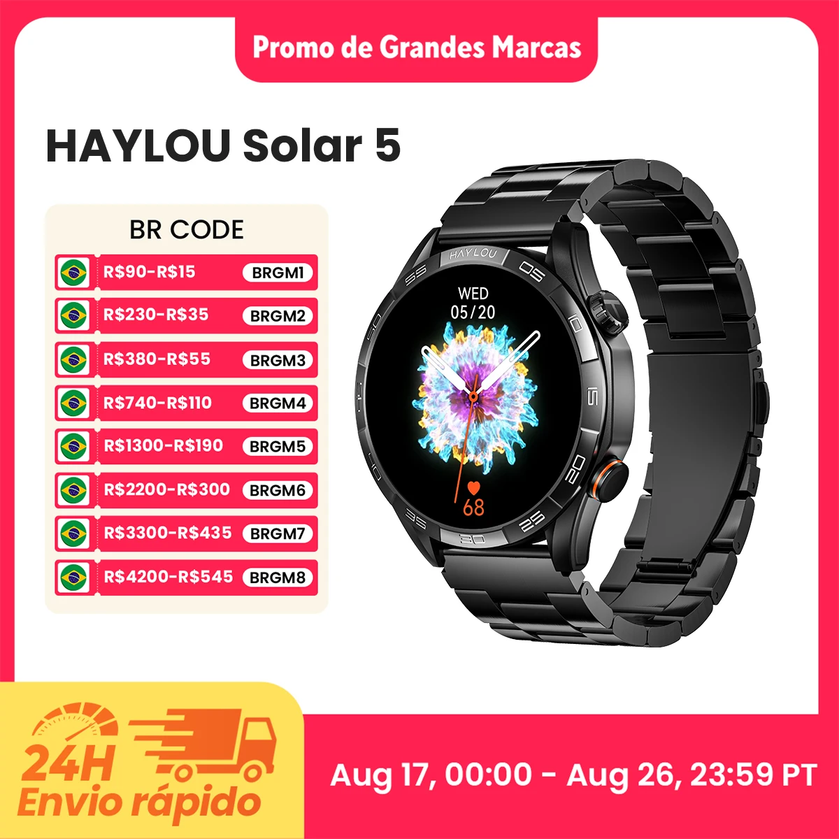 HAYLOU Solar 5 Chamada por Voz Smartwatch 1.58'' AMOLED Display 60Hz Smart Watch 24H Monitoramento de Saúde Smartwatch Esportivo