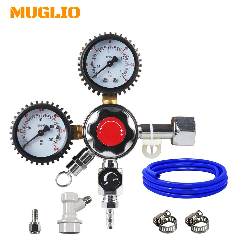 CO2 Draft Beer Regulator Dual Pressure Gauge CGA320 Keg Regulator with 5/16 Ball Lock Gas Line and Gas Quick Disconnect