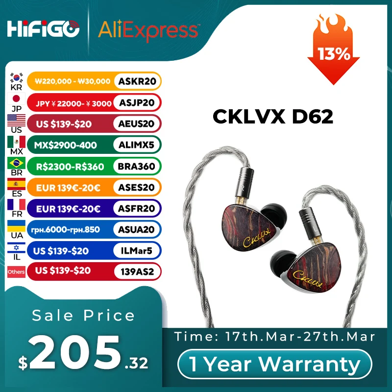 MYER-AUDIO CKLVX D62 2DD + 6BA Hybrid Drivers In-Ear Monitor Earphones with 3.5mm+4.4mm Replaceable L-shaped Cable