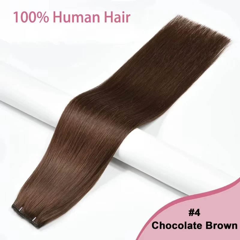 سلك في الشعر التمديد بني داكن الشعر خيط صنارة الصيد وصلات شعر مستقيمة هيربيسي ملحقات سلك غير مرئية شعر بشري حقيقي # 4