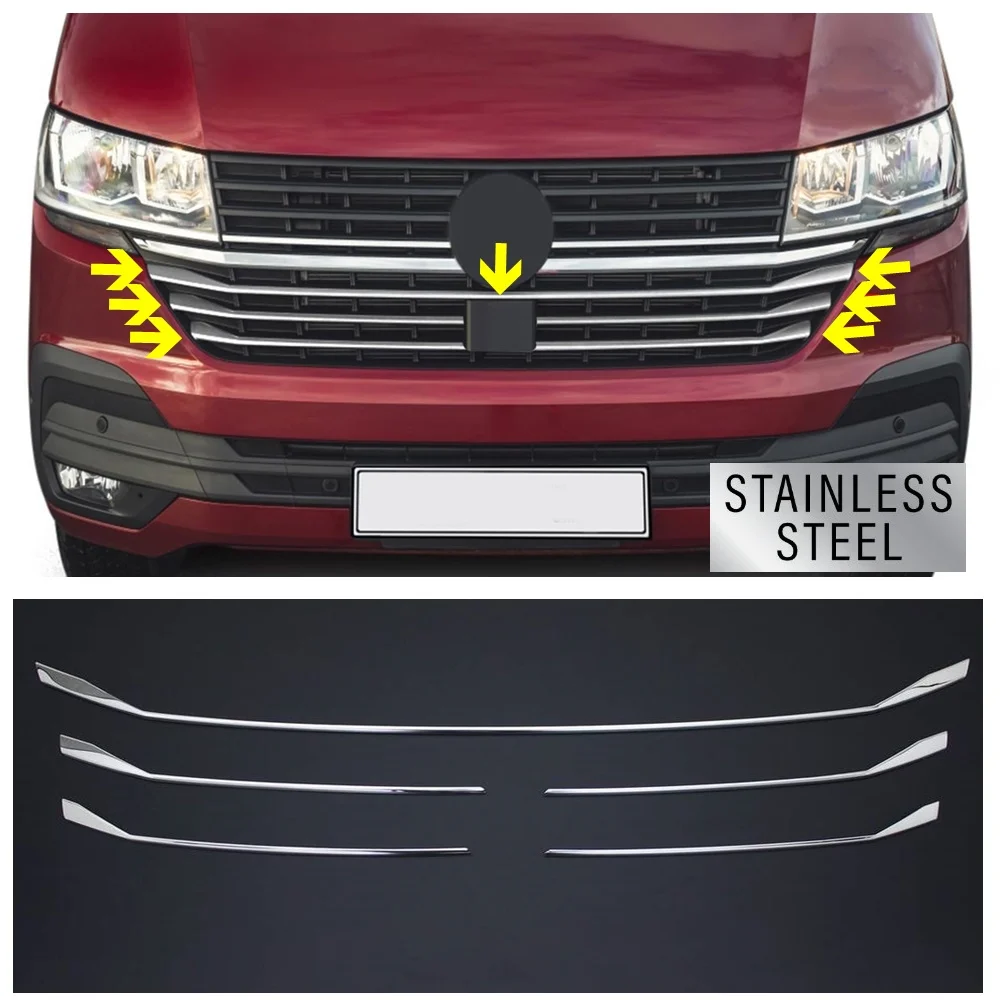 

For VW Transporter T6.1 Chrome Front Grille Lower Trim 5 Pcs 2020-2023 Models. Stainless Steel. A+ Quality. Car Accessories