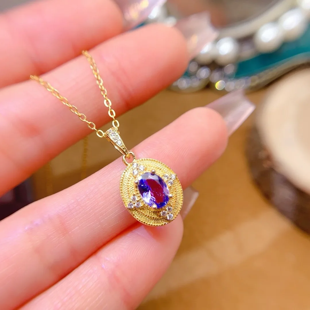 

Girl Pure Natural 5x7mm Tanzanite Water Drop Necklace Pendant 925 Pure Silver Plated Gold Christmas Gift for Girlfriend Wedding