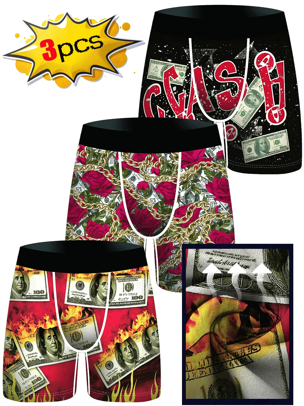 

3Pcs Men Underwear Boxers Print Man Boxershorts Breathable Men's Panties Lingerie Men Boxer Briefs Underpants