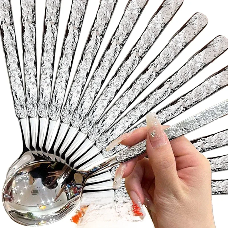 QueSpoon-Cuillères à crème glacée à long manche en acier inoxydable, ustensiles de restaurant, cuillères à soupe, cuisine, café, cuillère à boire
